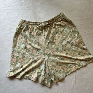Vintage Emerald Isle Floral Knit Cottagecore Shorts Size XL Boho Pockets 90's